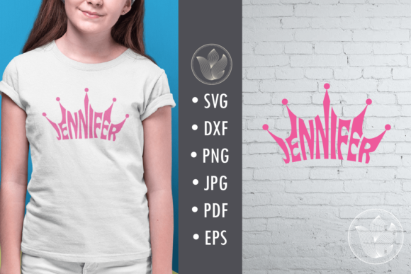 Jennifer Lettering in Crown Shape, Svg